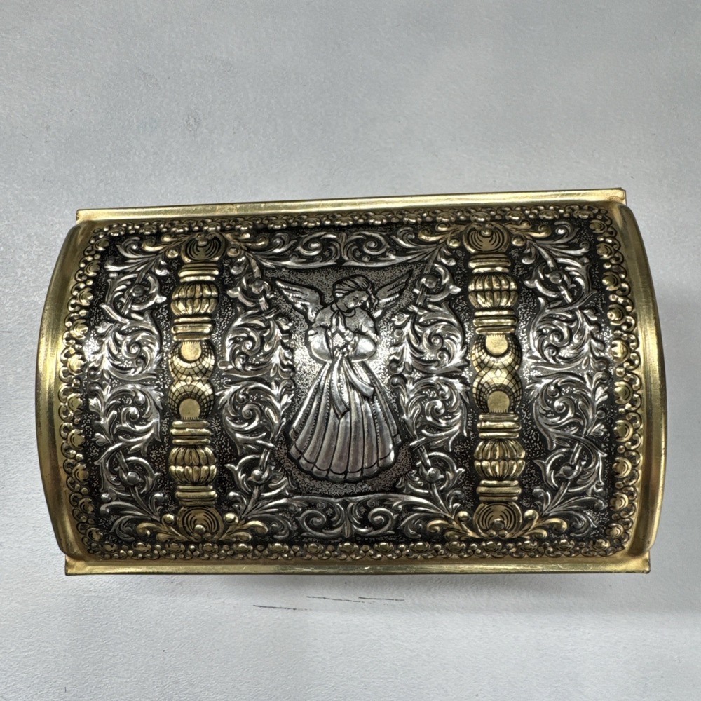 Vintage Teleflora Angel Embossed‎ Chest Tin Gold and Silver tone